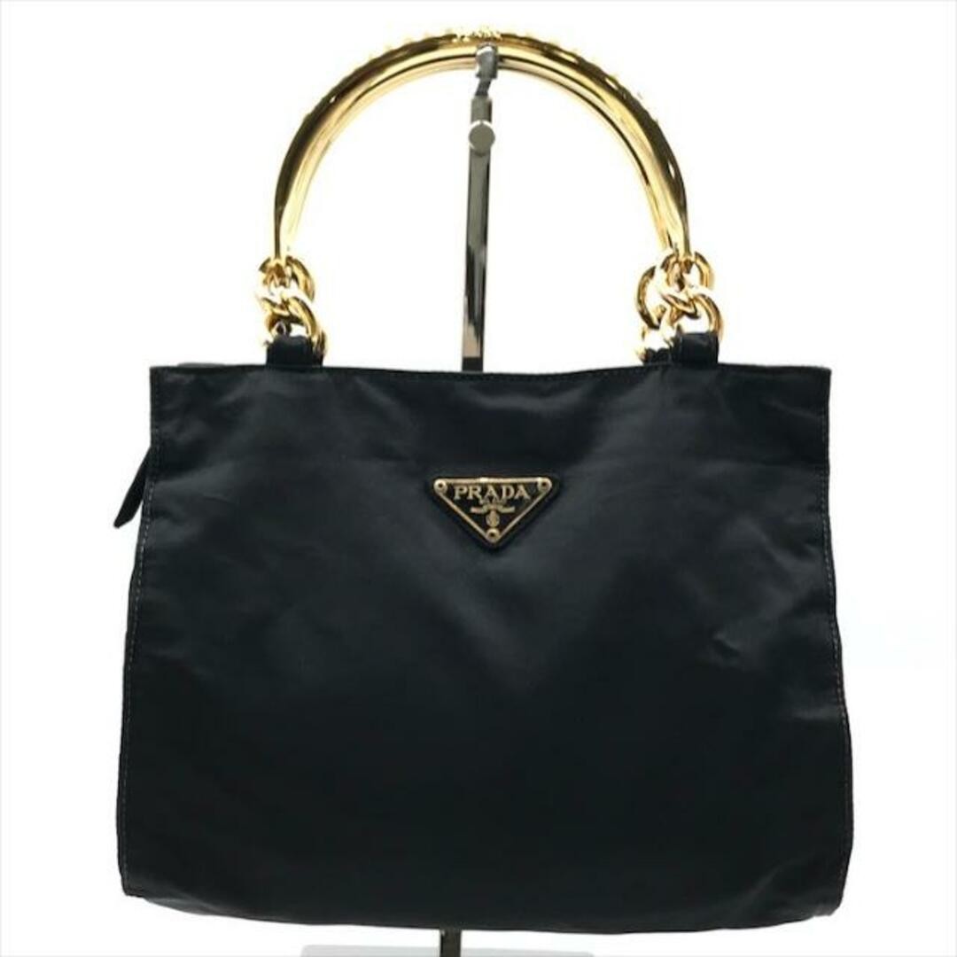 RARE PRADA Good Condition PRADA Tessuto Nylon Triangle Logo Gold Handle Hand Bag