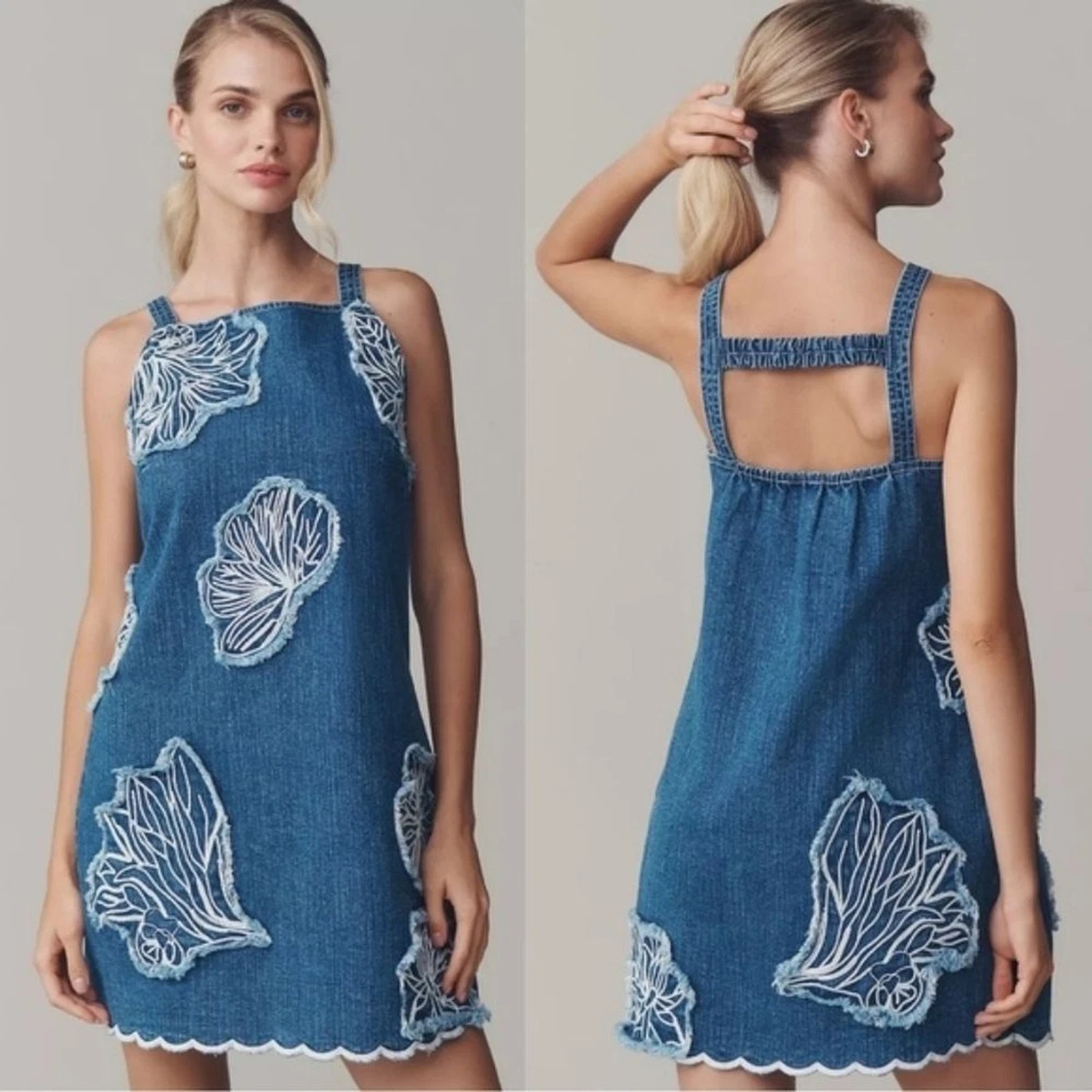 knee length dresses for ladies Savannah Medium Wash V Neck Sleeveless Denim Mini Dress S / Medium Wash main image 1