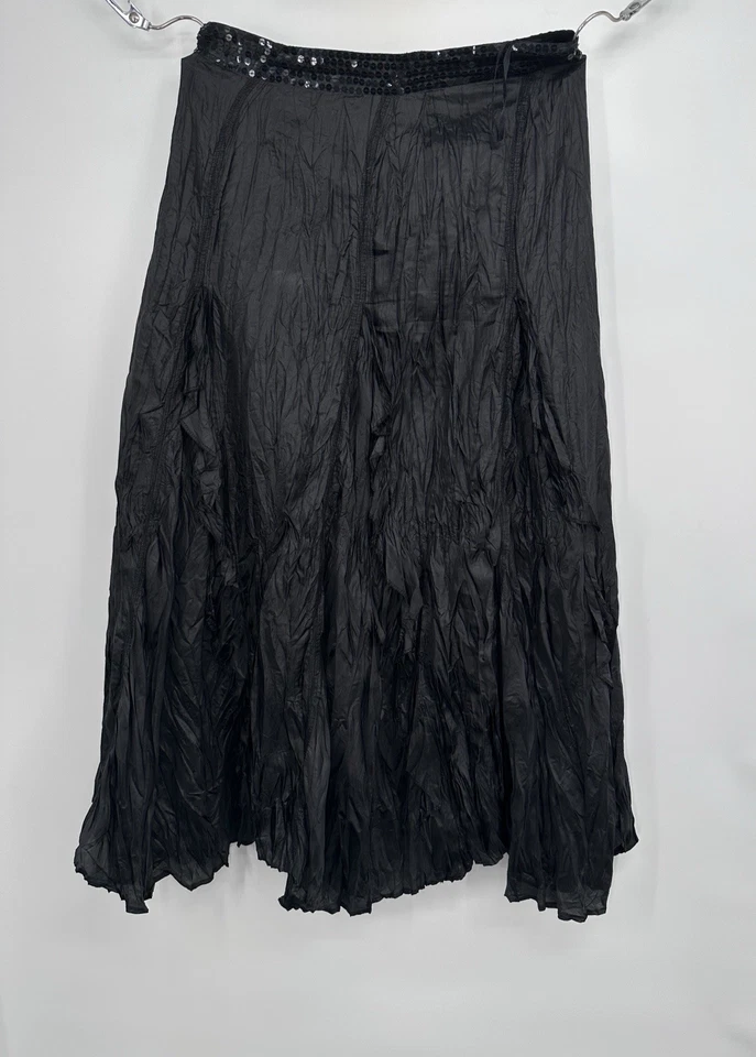 Carol Little VTG Black Crinkle gothic Stretch Maxi Skirt y2k Whimsigoth M - Image 3 of 4