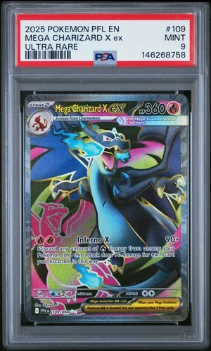 2025 POKEMON PFL EN-PHANTASMAL FLAMES ULTRA RARE #109 MEGA CHARIZARD X EX PSA 9