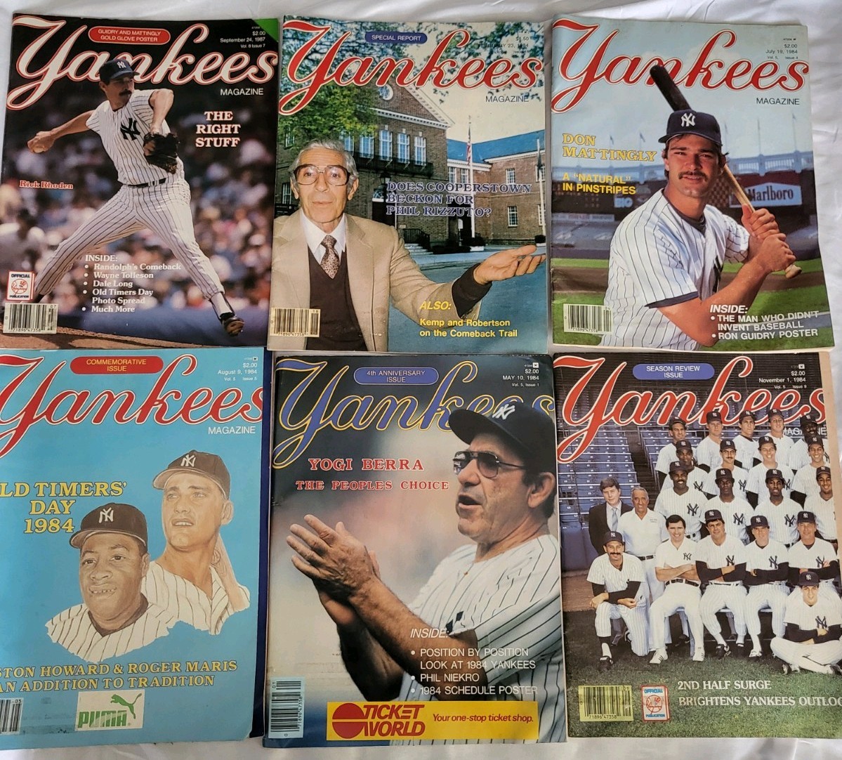 Lot of 6 Yankees Magazines 1984 2/23, 5/10, 7/19, 8/9, 9/24, 11/1