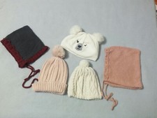 GIRLS BEANIE HATS Gap happy prince LOT OF 5 PINK WHITE BEAR FACE GRAY USED