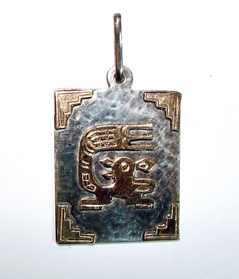 VINTAGE PERUVIAN MEXICAN STERLING SILVER 18K YELLOW GOLD PENDANT 