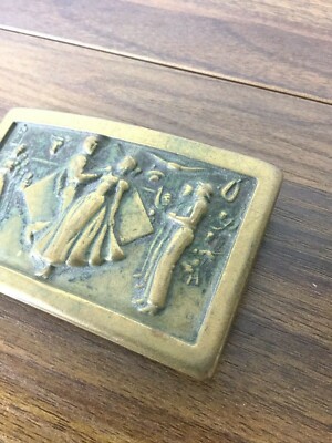 Vintage Solid Brass Western Belt Buckle with Dancing Figures VINTAGE 1960s **SQUARE DANCING** SOLID BRASS WESTERN  main image 4
