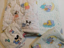 VTG DUNDEE DISNEY BABIES LOT 80's CRIB SHEET DISNEY BABY BLANKET QUILT FLANNEL