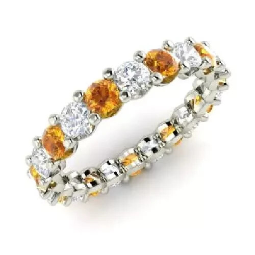 2Ct Round Cut Lab Created Citrine Women's Engagement Ring 14K White Gold Plated - Picture 1 of 4