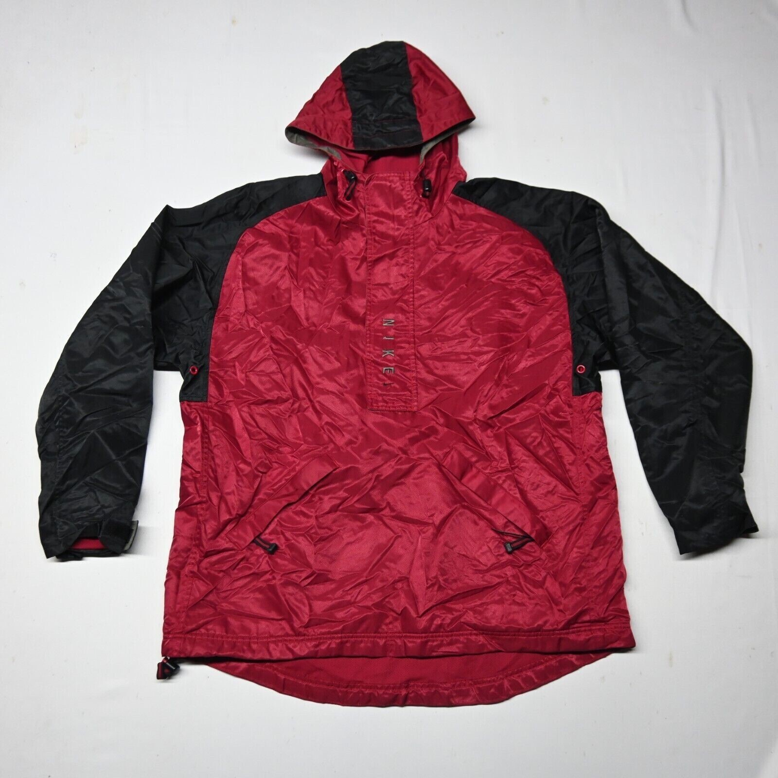 Vtg 90s Nike 1/2 Zip Windbreaker Jacket Mens Large L Long Sleeve Nylon Red Black