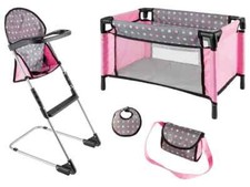Bayer Deluxe Set Dolls Kids Toys + Accessories Doll High Chair Travel Cot NEW
