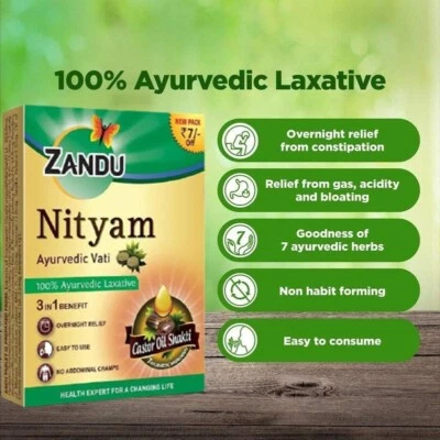 ZANDU 30 tabs Nityam Natural Ayurveda herbal Laxative bowel ease Constipation and gas