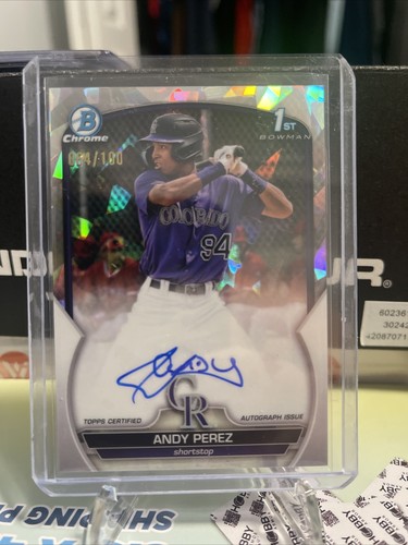 2023 Bowman Chrome Andy Perez Bowman 1st  Atomic AUTO #/100ROCKIES - Picture 1 of 2
