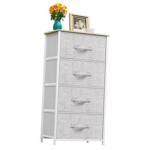 4-Drawer Light Grey Fabric Dresser Storage Tower  -image