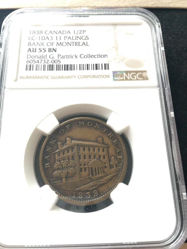 1838  LC-10A3  NGC Graded**AU-55** Lower Canada Half Penny Token