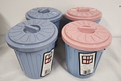 VTG Emruss Plastic All Purpose Storage  BIG BINS 4   BLUE Trash Can W LIDS