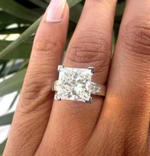 RARE 4.80 Ct Certified Off White Princess Cut Treated Diamond Ring 925 Silver