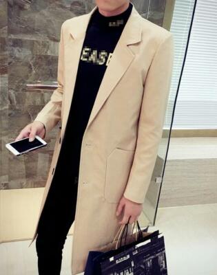 Mens Blazer Overcoat Slim Fit Trench Coat Jacket Casual Formal Business Outwear