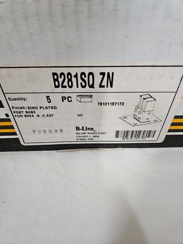 B-Line B281SQZN Post Base 1-5/8" X 1-5/8" Side By Side Channel 6" X 6" - Picture 4 of 5