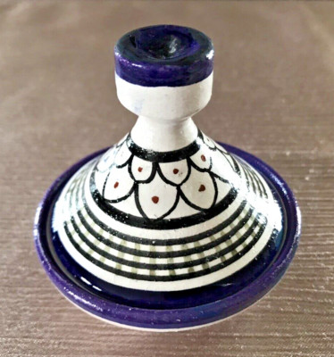 Mini 3'' Moroccan Tagine for Condiments Spices Blue & White Pottery Hand Painted