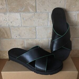 UGG KARI BLACK LEATHER SLIDE IMPRINT SANDALS SIZE US 10 WOMENS NIB | eBay