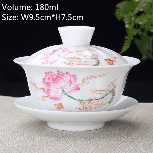 Petit bol à tasse de thé chinois brasseur de thé gaiwan en porcelaine tureen SanCai avec couvercle soucoupe - Photo 4 sur 9