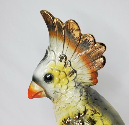 Vintage Majolica Cockatoo Figure Bird Statue Yellow Green Gold 13.5" Japan  - Picture 3 of 12