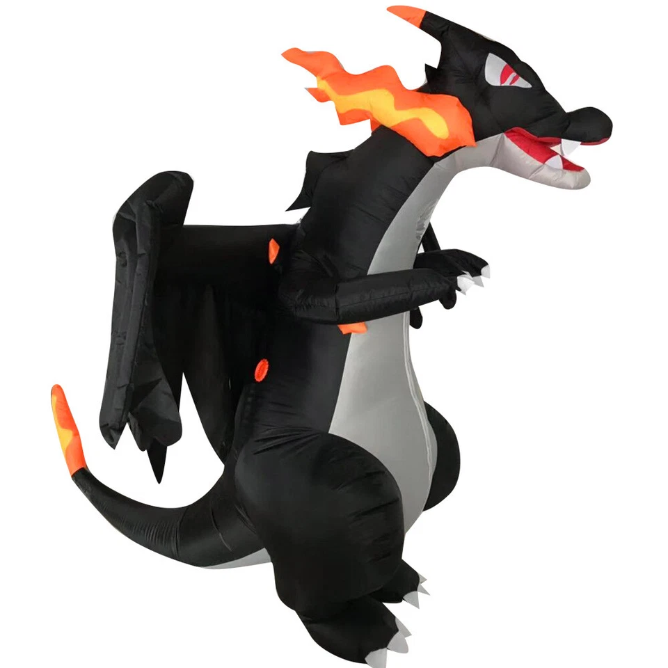 Inflatable Dinosaur Fire Dragon Costume 2 Fans Mega Charizard X Halloween Party - Image 2 of 4