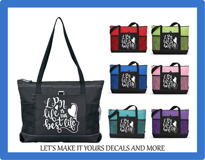 LPN LIFE IS THE BEST LIFE NURSE THEME CUSTOM TOTE PURSE TRAVEL GYM BEACH BAG ZIP