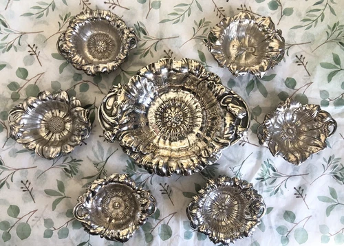 Reed & Barton Sterling Les Cinq Fleurs FLORALS FLOWER NUT DISHES + MASTER BOWL