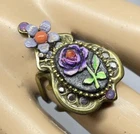 RING Lovely Michal Negrin Crystals Elegant flowers all size Made in Israel