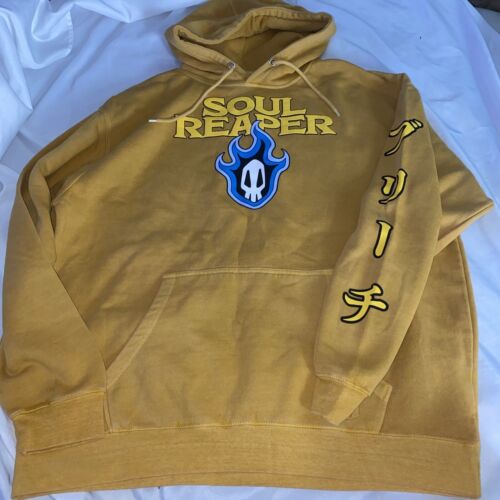 Bleach Ripple Junction Soul Reaper Puff Print Pullover Hoodie Yellow NWOT XL