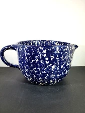 Vintage Marshall Pottery Dark Blue Spongeware Batter Bowl - Signed