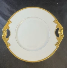 Vintage Gold Rimmed Bernardaud & Co Limoges France Cake Platter w Handles 10.5”