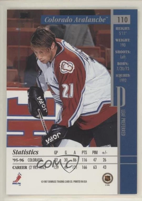 1996-97 Leaf Preferred Peter Forsberg #110 HOF - Image 2 of 2