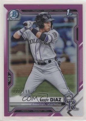 2021 Bowman Chrome Prospects Fuchsia Refractor 132/199 Eddy Diaz #BCP-33 4z8