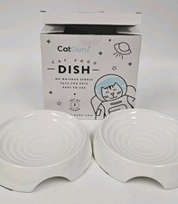 Set of 2 Cat Guru NEW No Whisker Stress Smart Design Non Slip Food Dish Bowls