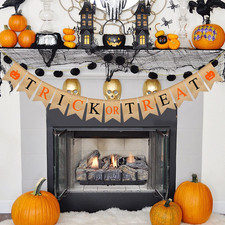 Trick or Treat Halloween Banner, 9.2Ft/2.8M Burlap Halloween Bunting Garland wit