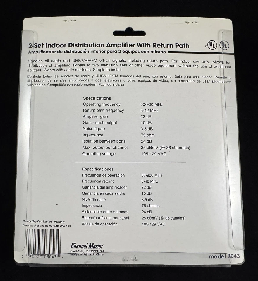 Channel Master 2-Set Indoor Distribution Amplifier w/ Return Path No. 3043 - Image 2 of 2