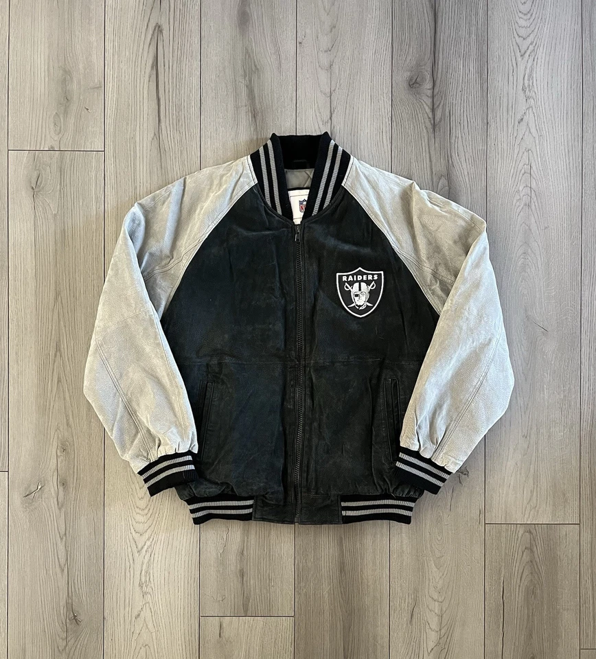 Chaqueta de gamuza de cuero grande plateada de la NBA Oakland Raiders de colección de los 90 plateada NBA Foto 2 de 4