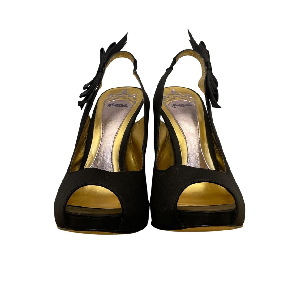 Hale Bob Womens Black Satin Bow Detail Slingback Peep-Toe Heels Size 8.5M - Image 2 of 4
