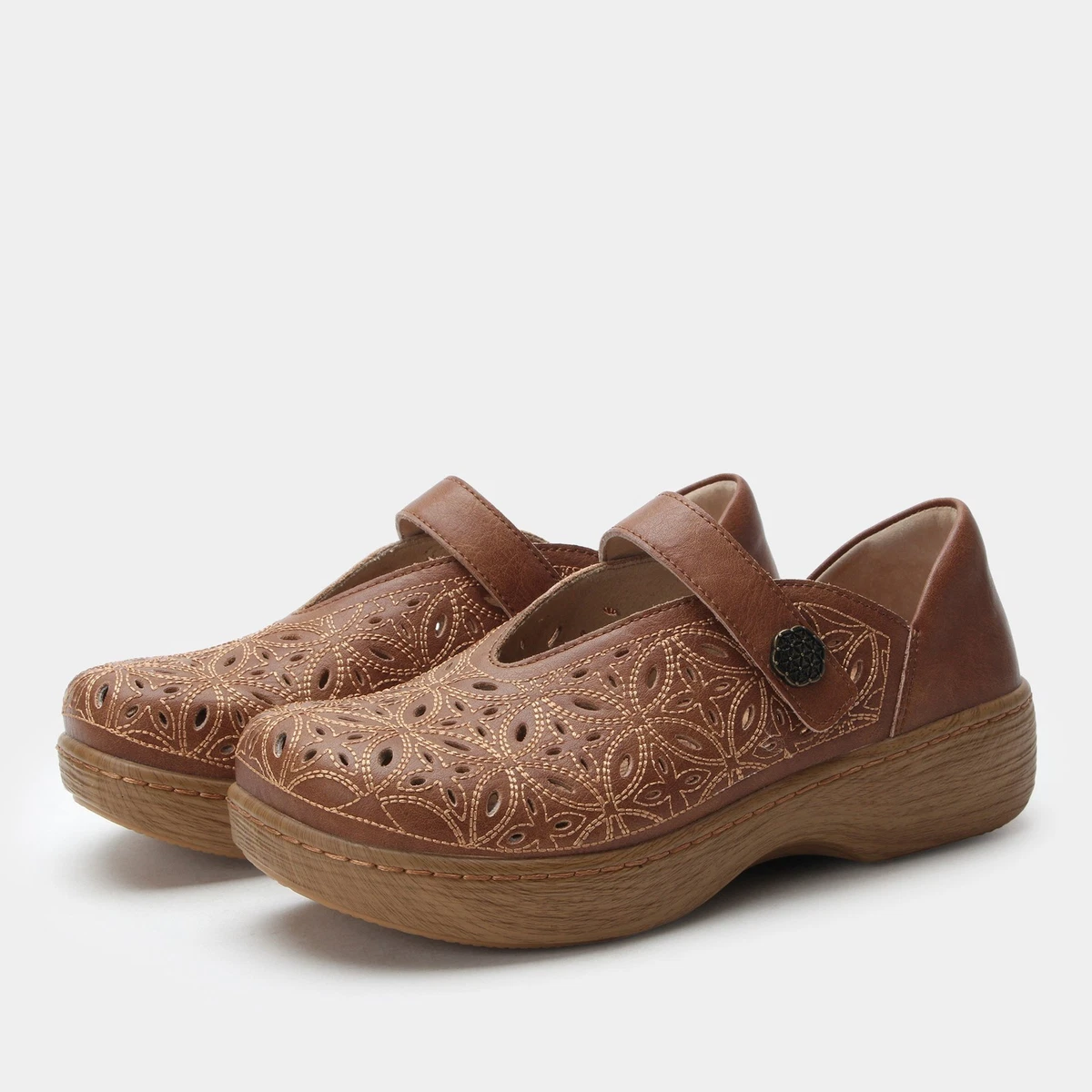 Alegria Floral Embossed Mary Jane  Loafers in Brown Alegria Mary Jane Casual Women main image 2