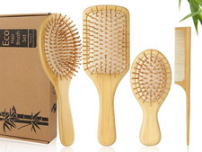 New Bamboo Hair Brush Comb Set Paddle Detangling Wet Dry Curly Hair Care Kit.