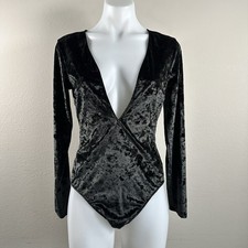 NWT Victorias Secret Black Velvet Bodysuit M/L Deep V Open Back Long Sleeve New