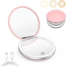 LED Lighted Compact Mirror 1X/3X Magnification USB Rechargeable Makeup Mirror
