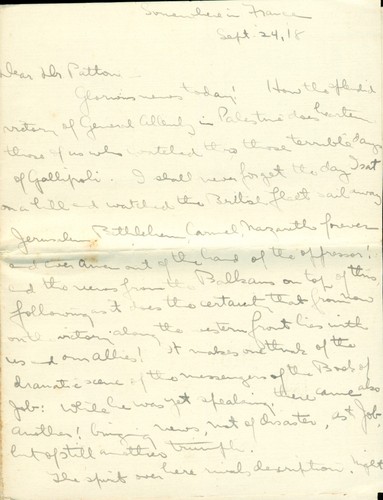1918 WWI Letter China Plague France Dr. Patton General Allenby Correspondence