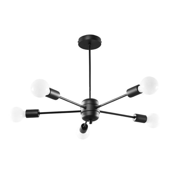 Suspension acier noir E27 5 lampes Lango pour salon moderne