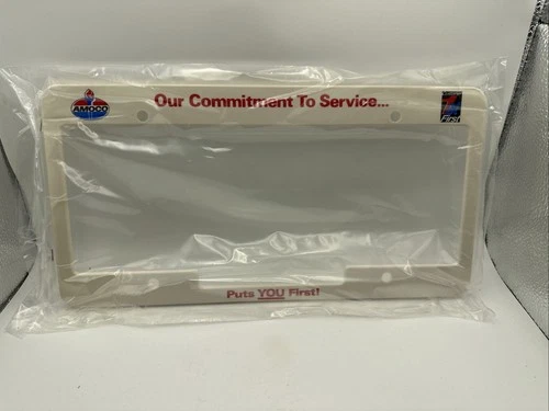 NOS TAG LICENSE PLATE HOLDER AMOCO GAS OIL ADVERTISING 