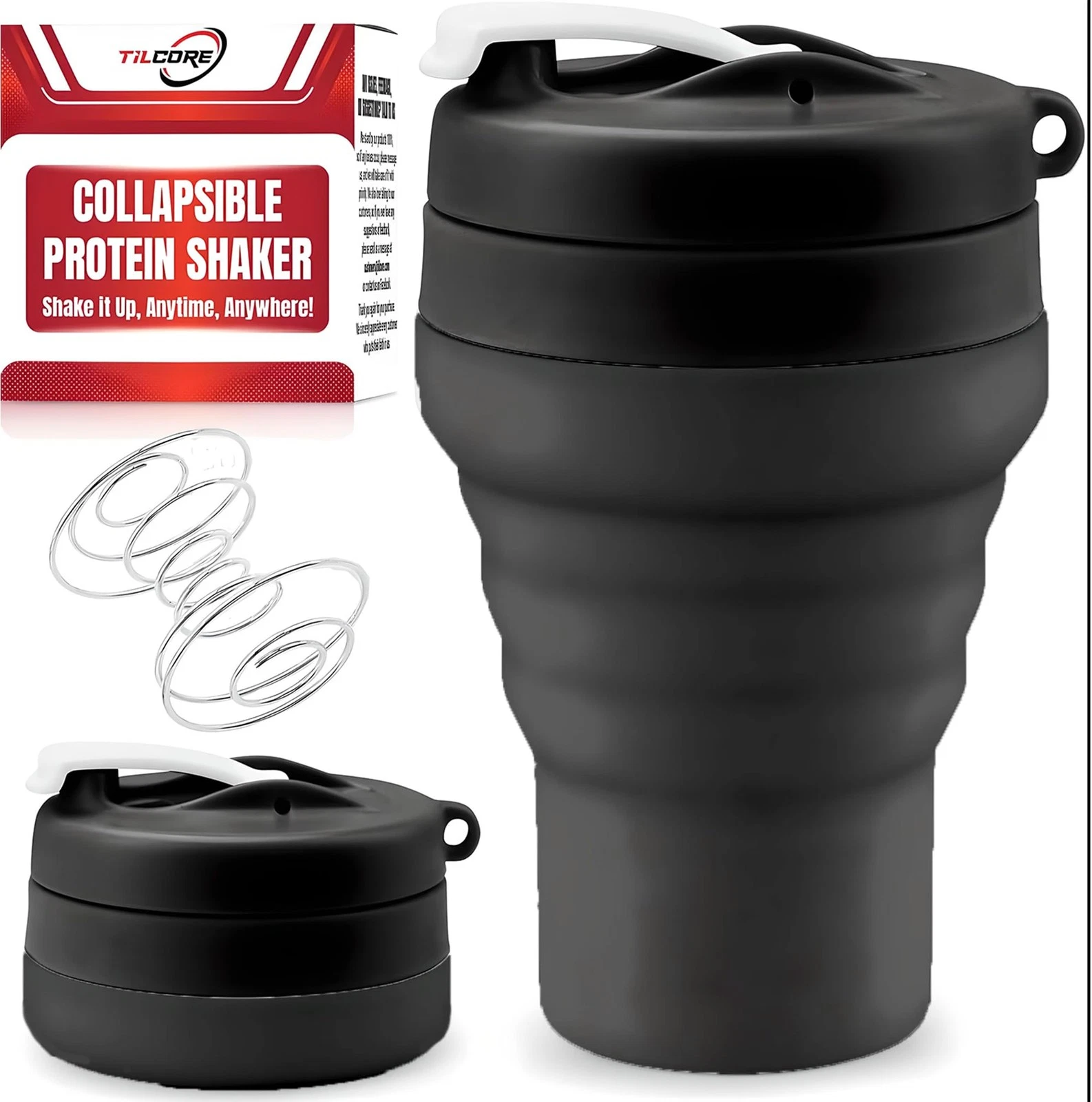 Tilcore Collapsible Protein Shaker & Water Bottle 20 Ounces, Full Black
Opens in a new window or tab