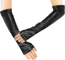 Women's Long Fingerless Leather Gloves Opera Mittens Gloves for Proms Party