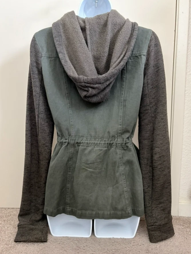 Tillys Full Tilt Hooded Military Green Utility Jacket Size S Fleece Lined Y2K - Image 2 of 4