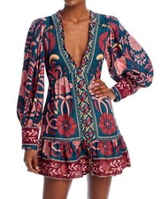 FARM Rio Floral Mini Dress - Blue and Red M. NWT Orig $225
