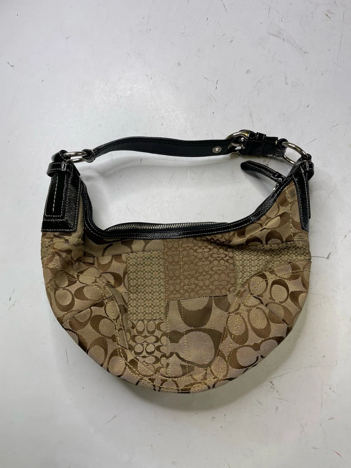 COACH Soho Patchwork Signature Canvas Shoulder Bag F12315 Purse Gold Brown Y2K